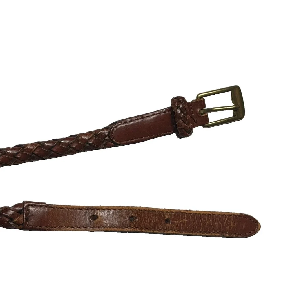 Vintage Fossil Leather Braided Belt Womens Size Large Brown Skinny 90s Rope